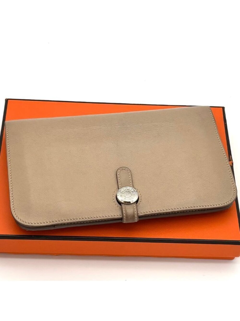 Hermes Dogon GM Beige Silver Wallet Coin Purse